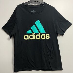 🎉HP🎉 Adidas Sz Large Mens Black Tshirt Aqua logo Graphic Amplifier Tee